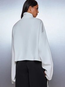 MISSGUIDED Boxy Fit Oversized Half-Zip Pullover Sweatshirt With Stand Collar And Side Pockets Cozy Fall Winter Loungewear Essential - White - View 5