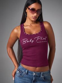 BABYPHAT Áo gile gân tăm chi tiết đính đinh tán - Màu tím - Xem 2