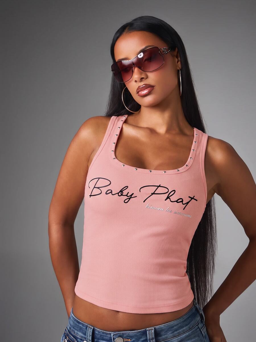 BABYPHAT Áo vest gân chi tiết đính đinh tán - Màu Hồng baby - Xem 1