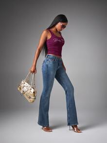 BABYPHAT Áo gile gân tăm chi tiết đính đinh tán - Màu tím - Xem 3