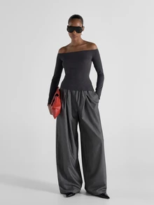 KSTM Off-Shoulder Long Sleeve Fitted Knit Top With Draped Back Detail - Elegant Evening And Holiday Party Essential - Dark Grey - View 3
