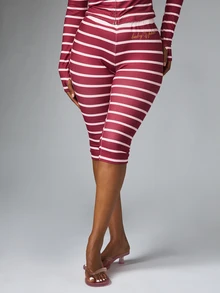 BABYPHAT Celana Pendek Sepeda Bergaris Pinggang Tinggi Ketat di Bawah Lutut Model Legging Capri dengan Cetakan Logo - Berwarna merah muda - View 1