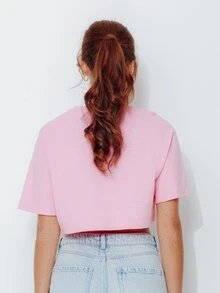 Pimkie Edition Women's Letter Print Round Neck Short Sleeve Cropped Casual T-Shirt - Pink - View 2