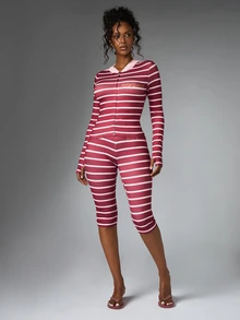 BABYPHAT Celana Pendek Sepeda Bergaris Pinggang Tinggi Ketat di Bawah Lutut Model Legging Capri dengan Cetakan Logo - Berwarna merah muda - View 4