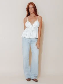 Pimkie Edition Women's Fashion Sexy Rivet Lace-Up Camisole Tank Top - White - View 3