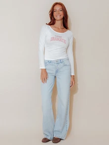 Pimkie Edition Women's Casual Minimalist Letter Print Long Sleeve T-Shirt - Mint Green - View 4