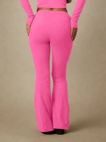Missguided x Playboy Script Embroidered Flare Leg Trousers Mid Rise Elasticated Waistband Bell Bottom Casual Lounge Pants - Hot Pink - View 2
