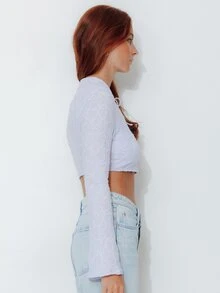 Pimkie Edition Solid Color Jacquard Slim Fit Cropped Top - Mauve Purple - View 4