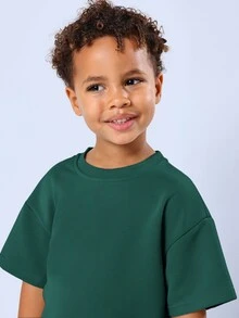 SUMWON Oversized Crew Neck Short Sleeve Tee And Drawstring Shorts Co-Ord Set With Back Graphic Print And Logo Badge Detail - Dark Green - View 5