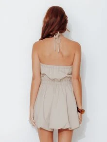 Pimkie Edition Women's Solid Color Eyelet Design Casual Halter Neck Dress - Apricot - View 2