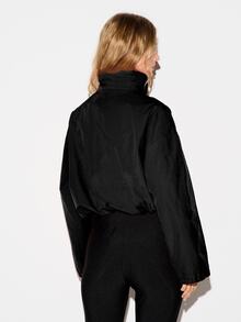 KIZN Jaket Windbreaker Pendek dengan Kerah Tinggi dan Resleting, Potongan Longgar, Lengan Panjang, Ringan, Jaket Luar untuk Musim Gugur dan Musim Dingin - Hitam - View 2