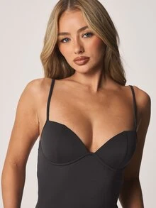 MISSGUIDED Spaghetti Strap Sweetheart Bustier Capri Unitard Jumpsuit With Open Back And Figure-Hugging Silhouette For Summer Nights - Dark Grey - View 5