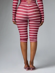 BABYPHAT Celana Pendek Sepeda Bergaris Pinggang Tinggi Ketat di Bawah Lutut Model Legging Capri dengan Cetakan Logo - Berwarna merah muda - View 5