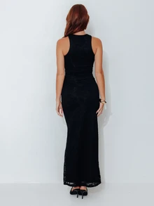 Pimkie Edition Summer Elegant Lace Slit Sleeveless Dress - Black - View 2