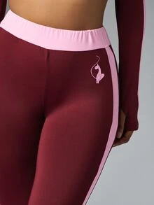 BABYPHAT Flared Leggings With Contrast Pink Side Stripe High Rise Full Length Logo Print Bum Detail Retro Y2K Style - Hot Pink - View 4