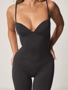 MISSGUIDED Spaghetti Strap Sweetheart Bustier Capri Unitard Jumpsuit With Open Back And Figure-Hugging Silhouette For Summer Nights - Dark Grey - View 3