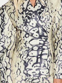KIZN Snake Print Satin Blazer With Lapel Collar Double Breasted Button Closure Fitted Hip Length Animal Print Jacket - Multicolor - View 5