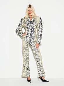 KIZN Snake Print Full Length Flared Dress Pants With Back Split Hem Low Rise Fitted Silhouette Party Night Out Spring Summer - Multicolor - View 2