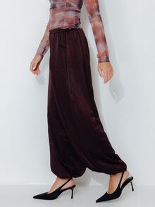Pimkie Edition Women's Fashion Elastic Waist Loose Long Pants Business Office - Coffee Brown - View 5
