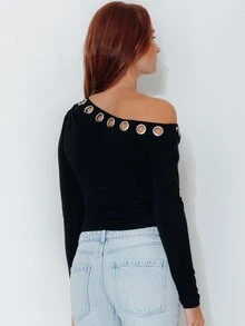 Pimkie Edition Women's Sexy One-Shoulder Cutout Fashion Top - Black - View 2