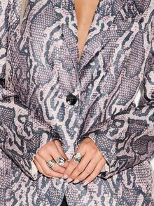 KIZN Snake Print Satin Blazer Single Button Lapel Collar Hip Length Jacket Welt Pockets Elegant Evening Party Style - Brown - View 6