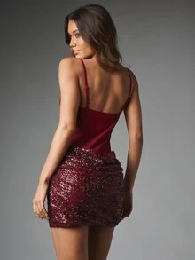 MISSGUIDED Sequin Ruched Mini Dress With Sweetheart Neckline Corset Bustier Top Holiday Party Christmas New Year Eve Night Out - Burgundy - View 2