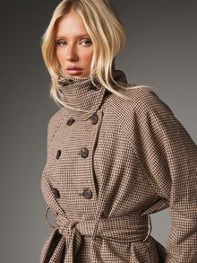 MISSGUIDED Houndstooth Double-Breasted Belted Cropped Jacket With Wide Lapel Collar Patch Pockets And Dark Button Detail Fall Winter Outerwear - Multicolor - View 4