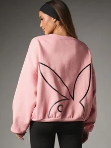 Missguided x Playboy Sweatshirt Oversized Kerah Bulat dengan Logo Cetak di Dada dan Gambar Kelinci Besar di Bagian Belakang - Berwarna merah muda - View 1