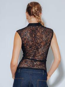 Pimkie Edition Women's Top, Bow And Lace Detail, Sleeveless, Slim Fit, Smart Casual - Black - View 2