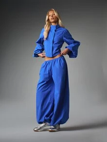 MISSGUIDED Oversized Balloon Parachute Casual Pants With Elastic Waist And Gathered Ankle Cuffs Wide Leg Summer Festival Style - Blue - View 2