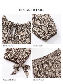 ELLERISSA Plus Size Multicolor Snake Print Tie Neck Long Sleeve Cinched Waist Cuffed Hem Co Ord Set Fall - Multicolor - View 7