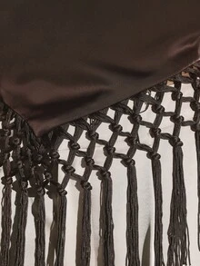 KSTM Atasan Crop Top Satin Model Halter Neck dengan Detail Rumbai Makrame di Bagian Bawah, Tali Silang, Desain Tanpa Punggung, Cocok untuk Pesta Malam Musim Panas - Coffee Brown - View 5