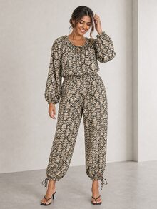 ELLERISSA Plus Size Multicolor Snake Print Tie Neck Long Sleeve Cinched Waist Cuffed Hem Co Ord Set Fall - Multicolor - View 1
