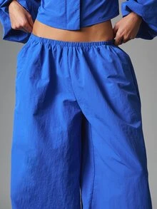MISSGUIDED Oversized Balloon Parachute Casual Pants With Elastic Waist And Gathered Ankle Cuffs Wide Leg Summer Festival Style - Blue - View 6