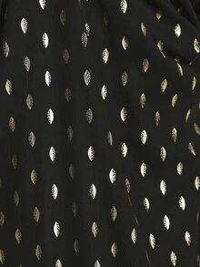 KSTM Gold Foil Dot Print Chiffon Dress With V-Neck Puff Sleeve Tie Back Detail Holiday Evening Occasion Kaftan Gown - Black - View 7