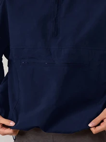 MISSGUIDED Half Zip Pullover Windbreaker Jacket With Mock Neck Centre Pocket Elastic Cuffs Oversized Boxy Fit Lightweight Anorak - Navy Blue - View 6
