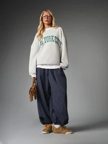 MISSGUIDED Checked Harem Pants With Elastic Waist Drawstring Baggy Wide Leg Full Length Casual Trousers Fall Winter - Multicolor - View 2