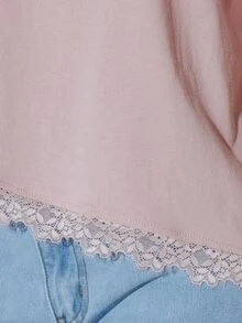 Pimkie Edition Kaos Kasual Musim Panas Warna Polos dengan Hiasan Renda dan Hem Asimetris - Dusty Pink - View 3