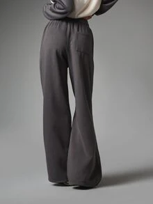 Missguided x Playboy Bunny Logo Wide Leg Sweatpants With Drawstring Waist And Side Pockets Casual Fleece Jogger Trousers Fall Winter Lounge - Dark Grey - View 2