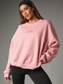 Missguided x Playboy Sweatshirt Oversized Kerah Bulat dengan Logo Cetak di Dada dan Gambar Kelinci Besar di Bagian Belakang - Berwarna merah muda - View 2