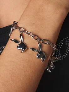 Missguided x Playboy Bunny Charm Bracelet Silver Chain Link Jewelry Statement Piece Party Holiday Gift Festive Accessory - Silver - View 4