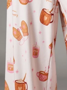 MISSGUIDED Pumpkin Spice Latte Club Crop Tee And Wide Leg Lounge Pants Co-Ord Set Fall Autumn Cozy Pajama Two-Piece - White - View 4