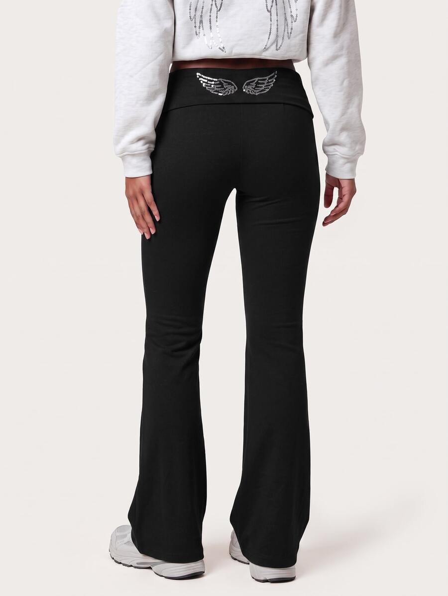 MISSGUIDED TEEN SM1-087 - SEQUIN WING ROLL OVER PANT - Black - View 1