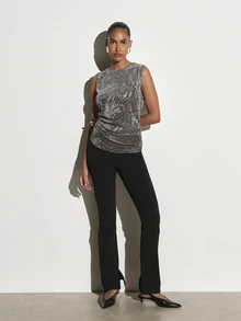 KSTM Paisley Print Sleeveless Tank Top With Crew Neck Side Ruching Fitted Silhouette All Over Print Casual Holiday Season Style - Multicolor - View 3