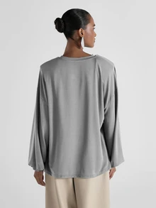 KSTM Atasan lengan panjang longgar berkerah bulat dengan manset berkerut mengembang, potongan santai, kasual, model panjang, berbahan jersey, penting untuk musim semi. - Grey - View 2