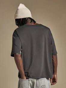 SUMWON Oversized Crew Neck Short Sleeve Solid T-Shirt Relaxed Fit Casual Everyday Essential Drop Shoulder Boxy Summer Streetwear Top - Grey - View 2