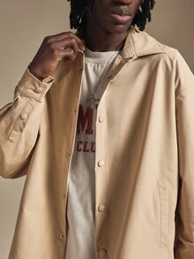 SUMWON Oversized Coach Jacket Snap Button Long Sleeve Collared Overshirt Drop Shoulder Casual Layering Piece For Fall Winter - Khaki - View 5
