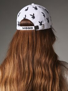 Missguided x Playboy Topi Baseball Motif Logo Kelinci di Seluruh Permukaan, Model Snapback yang Dapat Diatur, Topi Ayah, Aksesori Festival Musim Panas - Putih - View 4