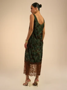 Dancing Leopard Green Floral Lace Hem Maxi Dress, Everyday Weekend Wear - Multicolor - View 2