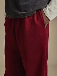 SUMWON Oversized Wide Leg Sweatpants Fleece Elasticated Waist Relaxed Fit Casual Lounge Trousers Fall Winter Streetwear - Red - View 4
